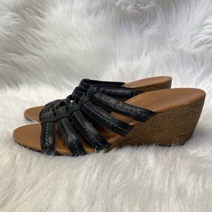 Paul Green Pasadena Black Leather Slides Wedges Sandals Size 7.5